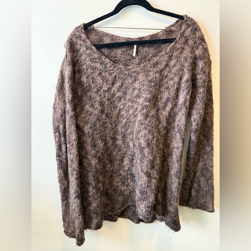 Free People Fuzzy Oversized Wool blend Brown and Gray Knit Sweater